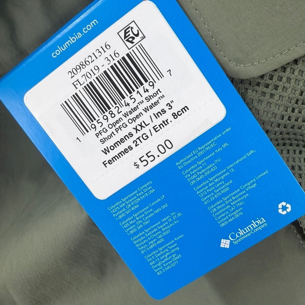 Columbia PFG Open Water Shorts Women's XXL 3" Inseam Sage Green Performance‎ New - Picture 4 of 9